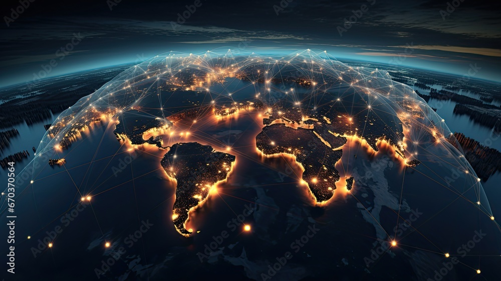 Poster a wan symbol bridging continents, highlighting the global reach of wide area networks