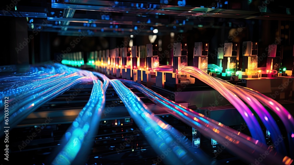 Aufkleber data packets traveling through ethernet cables, illustrating the fast data transfer