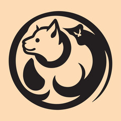 logo icon for a cat and dog in a circle like pet seller logo and pet logos with cat and dog in it