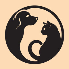 logo icon for a cat and dog in a circle like pet seller logo and pet logos with cat and dog in it