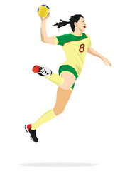 Fototapeta na wymiar Young woman exercising handball player silhouette.