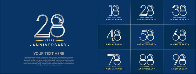 set of anniversary logotype silver and gold color and ornament for special celebration event