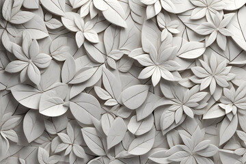 White floral leaves 3d tiles wall texture background - obrazy, fototapety, plakaty