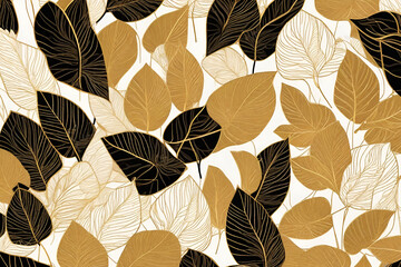luxury black, white, golden leaves botanical modern background