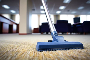 Poster vacuum cleaner on a striped carpet in an office © Natalia
