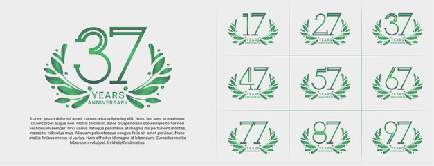 set of anniversary logotype green color and ornament for special celebration event