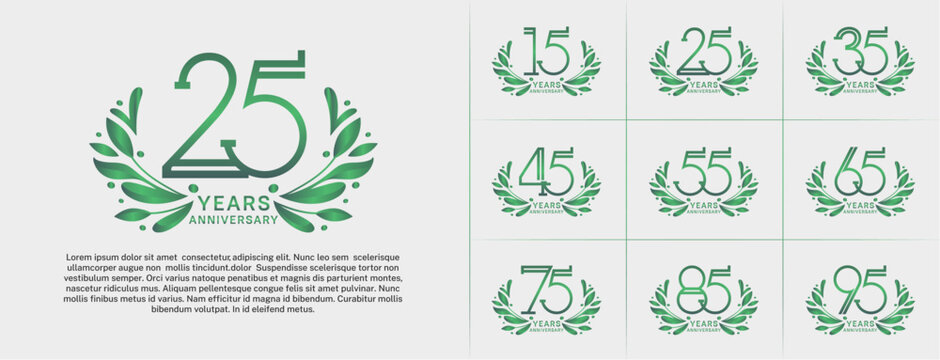 set of anniversary logotype green color and ornament for special celebration event