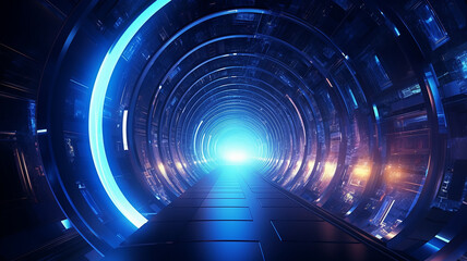blue glowing round portal teleport modern technology science particle accelerator science fantasy