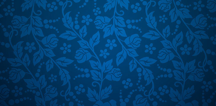 seamless pattern with rose flower leaves blue florals ornamental backgrounds for textile wallpaper, books covers, Digital interfaces, prints design templates material cards invitation, wrapping papers