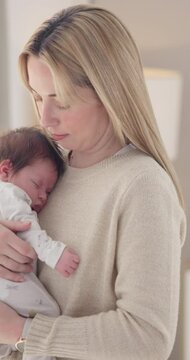 Mom, baby and sleeping with love, care and support for newborn in nursery with nap. Young child, mother and family with youth and childcare with bonding and maternity in a home with infant together