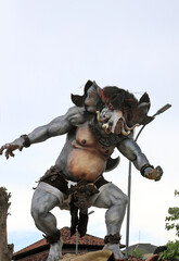  A large bamboo and other material sculpture, statue of a huge Ogoh-Ogoh figure in Bali, after the Nyepi day in Bali. It is the symbol of kind of demon.