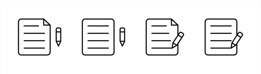 writing paper icon set. document with pen & paper clipboard icon. vector illustration