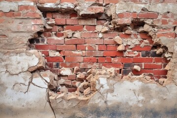 an old cracked brick wall being repaired with fresh bricks