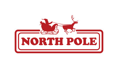 Christmas north pole reindeer express rubber stamp design on white background - obrazy, fototapety, plakaty