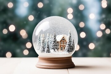 Fototapeta na wymiar transparent snow globe with snowy landscape