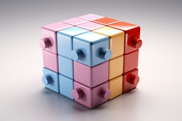 Fototapeta premium Single jigsaw puzzle piece with a minimalist design and a soft, pastel color palette, symbolizing the peaceful and meditative aspect of solving puzzles, Generative AI