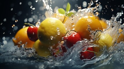  various fruit in water splash