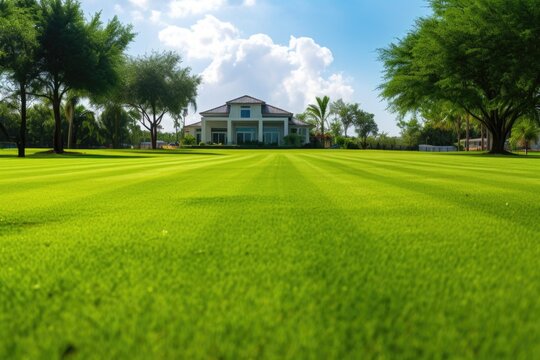 freshly mowed bermuda grass lawn