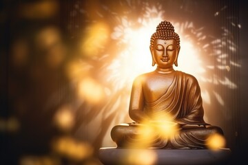 statue of a meditating buddha surrounded by a soft light