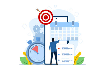 Time management concepts regarding schedules, deadlines, planners, planning and organizing, scheduling appointments on a calendar, marking tasks in a list and organizing office workflow.