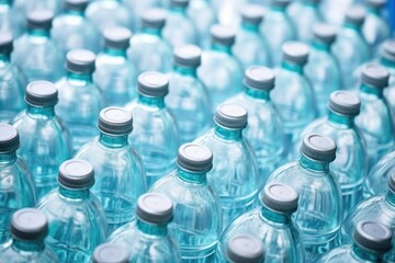 rows of filled and capped mineral water bottles