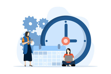 Business time management concept, deadline concept, planner, planning and organization, start-up, agenda, time, Schedule time management, flat vector illustration on white background.