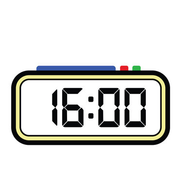 Digital Clock Time at 16:00, Time Illustration 24 Hours Format