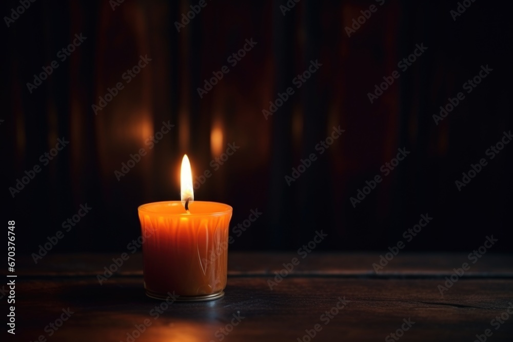 Sticker a single burning candle in a darkened room