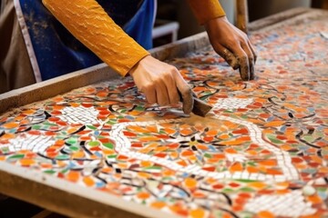 Obraz premium close view of the mosaic tile drying process