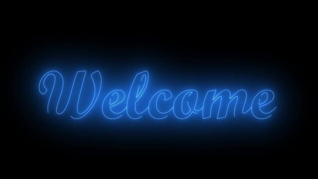 Welcome text animation with glowing neon colors. 4k