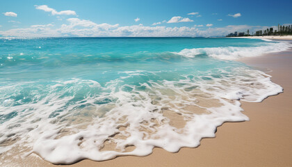 Tropical coastline, clear blue waters, tranquil sunset, nature beauty generated by AI
