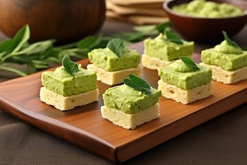 mashed avocado spread on miniature bread pieces