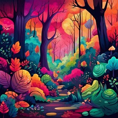 Obraz na płótnie Canvas colorful forest illustration background