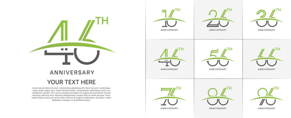 set of anniversary logotype black and green color with swoosh for special celebration event