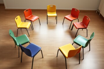 group of chairs arranged in a circle for discussion