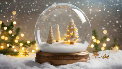 ガラスのスノードームのクリスマス装飾デザイン。 ガラスドームの下に白い雪。