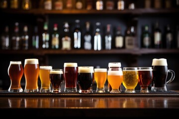 different types of craft beers on a counter