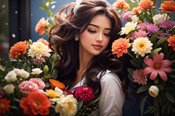 Naklejka premium woman with flowers