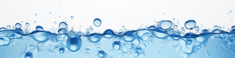 narrow panorama of bubbles in clear blue water background. - obrazy, fototapety, plakaty