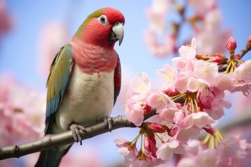 Fototapeta premium a parrot perched on a blossoming tree