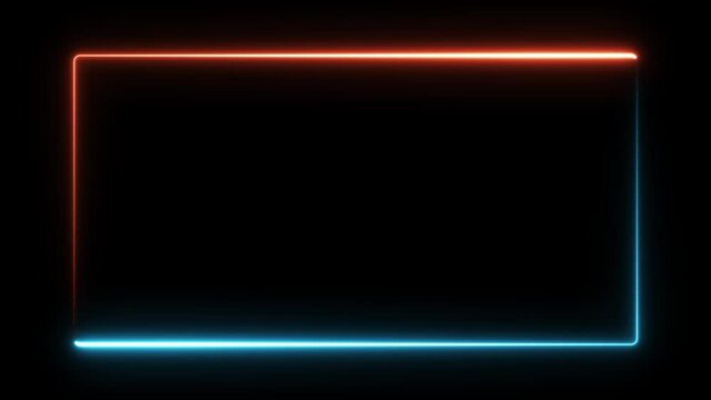 Abstract red blue flare neon electric light rectangle frame video footage background