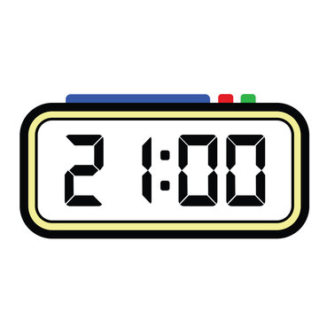 Digital Clock Time at 21:00, Time Illustration 24 Hours Format