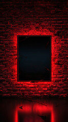 Black billboard with red neon light on brick wall for banner, social media advertising