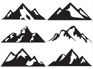 6 Mountain silhouette icon set. Rocky mountains icon or logo collection. Vector illustration.