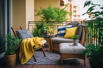 a small balcony featuring relaxing outdoor furniture