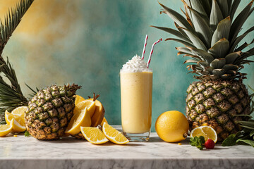 fresh squeezed  fruit  juice of pina colada with pineapple, harvest, autumn