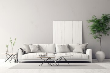 modern minimalist living room with monochromatic color theme - obrazy, fototapety, plakaty