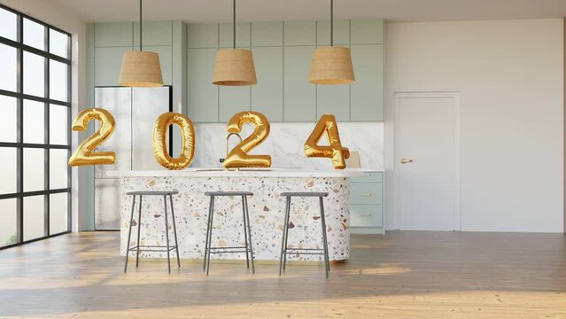 Elegant Kitchen Celebrating 2024 ballon golden