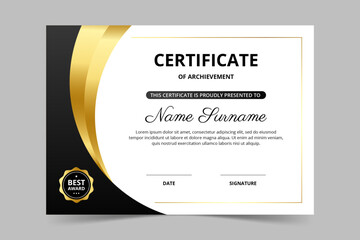 Modern elegant black and gold certificate template. Appreciation for business and education. Vector illustration - obrazy, fototapety, plakaty