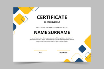 Modern elegant blue and yellow geometric certificate template. Appreciation for business and education. Vector illustration